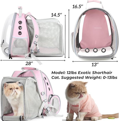 Lollimeow Cat Carrier Backpack, Bubble Expandable Backpack Carrier, Pets and Small Dogs,Airline-Approved, Designed for Travel, Hiking, Walking &amp; Outdoor Use (Square Back Expandable-Pink)