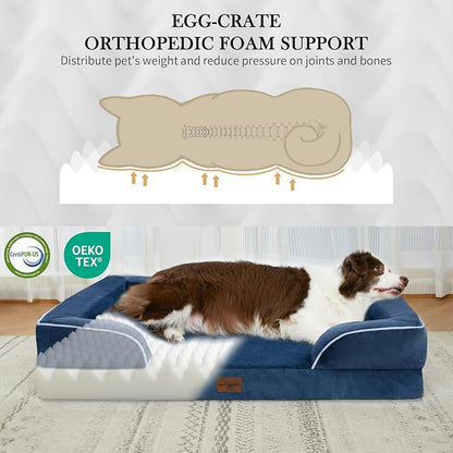 Comfort Expression PV Washable Jumbo Dog Bed for Extra Large Dogs, Waterproof Orthopedic Dog Beds, Jumbo Breed Pet Sofa Couch with Removable Cover &amp; Non-Slip Bottom(Navy Blue)
