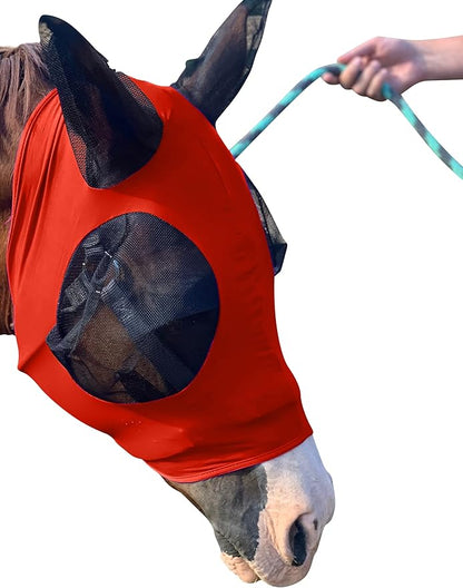 Horse Fly Mask - Durable Equine Fly Mask with Full Coverage for Eye &amp; Ear - Stretchable UV &amp; Sun Protection Flymask for Horses, Ponies &amp; Mini Horses - Horse Face Cover for Pasture &amp; Trail - Orange