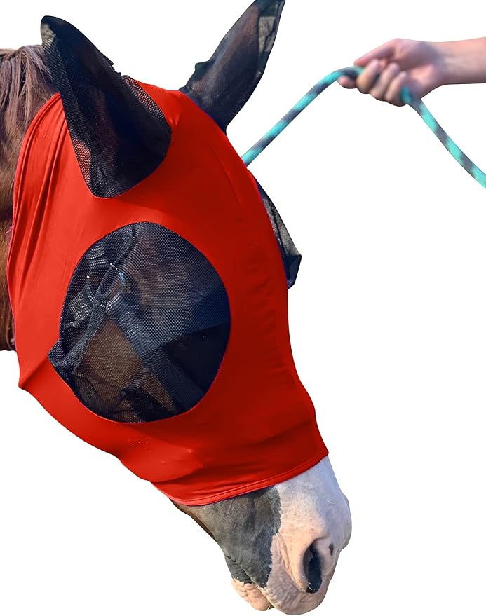 Horse Fly Mask - Arab Equine Fly Mask with Full Coverage for Eye &amp; Ear - Stretchable, UV &amp; Sun Protection Flymask for Horses, Ponies &amp; Mini Horses - Horse Face Cover for Pasture &amp; Trail - Orange