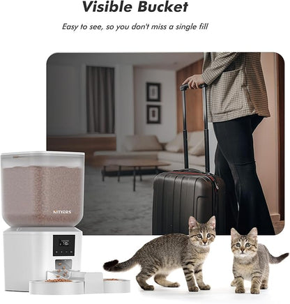 Automatic Cat Feeder for 2 Cats - 8L/34 Cups Large Capacity Auto Food Dispenser with LCD Screen, 2 Food Trays, Timed Cat Feeder, Up to 50 Portions 6 Meals Per Day, Keep Fresh, White