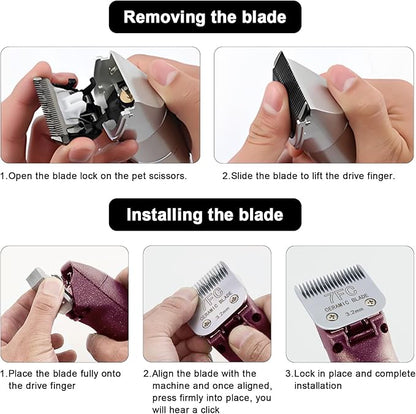 Detachable Pet Dog Clipper Blades, Compatible with Size-7FC Cut Length 1/8"(3.2mm), Most Oster A5, KM Series Clippers,Made of Stainless Steel Blade 2Pack