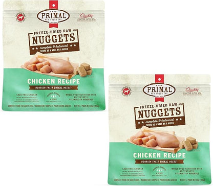 Primal Freeze Dried Dog Food Nuggets, Chicken; Complete &amp; Balanced Meal; Also Use as Topper or Treat; Premium, Healthy, Grain Free, High Protein Raw Dog Food, 14 oz (Pack of 2)
