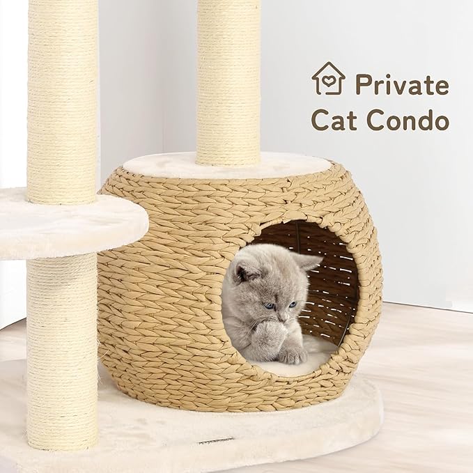KAMABOKO Modern Cat Tree, 39" Tall Cat Trees for Kittens Climb Play &amp; Rest, Cat-Tree for Indoor Cats w/Natural Sisal Scratching Posts, Hand-Woven Condo &amp; Top Perch