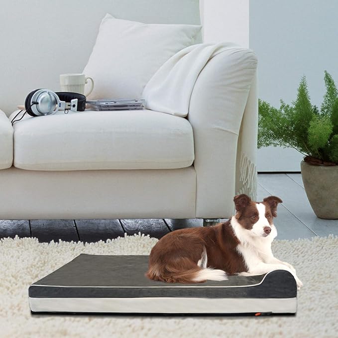 Laifug Orthopedic Memory Foam Extra Large Dog Bed with Pillow and Durable Water Proof Liner &amp; Removable Washable Cover &amp; Smart Design (Large (46"x28"x8"), Grey)