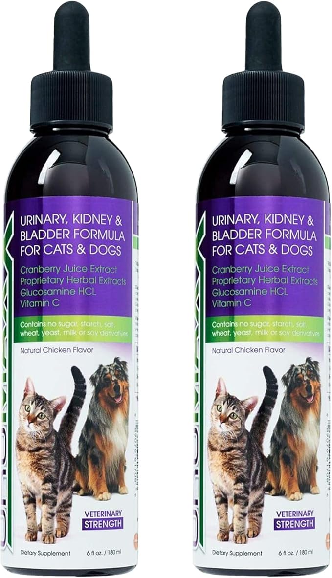 Cat &amp; Dog Urinary Tract Treatment, Bladder &amp; Kidney Support for Dogs and Cats, Powerful Yet Gentle Pet Care, with Liquid Cranberry &amp; Glucosamine, Chicken Flavor, 6 oz Bottle, 2 Pack