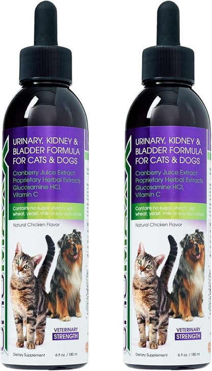 Cat &amp; Dog Urinary Tract Treatment, Bladder &amp; Kidney Support for Dogs and Cats, Powerful Yet Gentle Pet Care, with Liquid Cranberry &amp; Glucosamine, Chicken Flavor, 6 oz Bottle, 2 Pack