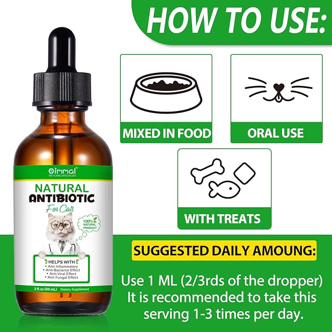 Antibiotics for Cats, Cat Antibiotics for Injections, Natural antibiotic for Cat Immune &amp; Allergy Relief, Cough Relief, Yeast Injection, UTI Treatments, Cats Antibiotics, 60ML
