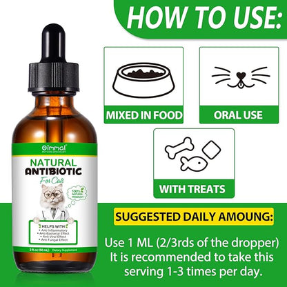 2PACK Antibiotics for Cats, Cats Antibiotics for Injections, Natural antibiotic for Cat Immune &amp; Allergy Relief, Cough Relief, Yeast Injection, UTI Treatments, Cat Antibiotic Supplement Drops, 2*60ML