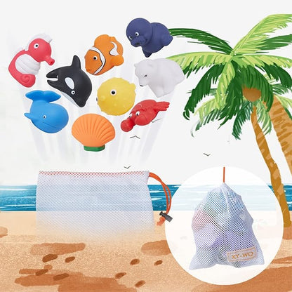 XY-WQ Bath Toys No Hole, for Infants 6-12&amp; Toddlers 1-3, No Hole Bathtub Toys (Sea Animals, 9 Pcs with Mesh Bag)