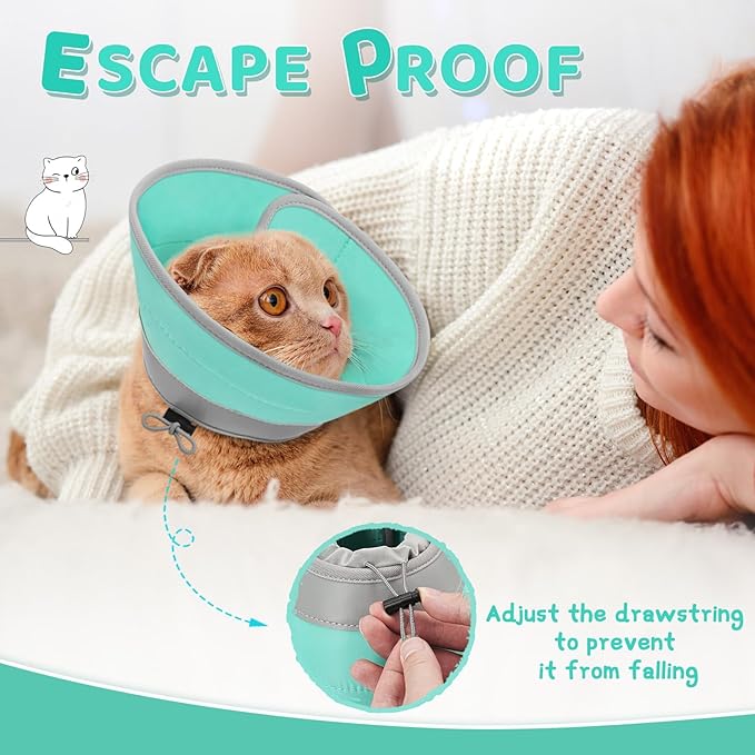 Cat Cone Collar Soft to Stop Licking, Adjustable, Foldable Lightweight Kitten Cones After Surgery Recovery for Cats &amp; Kittens, Cat Cone Alternative (Solid Green, S)