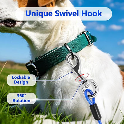 Heavy Duty Dog Tie Out Cable and Stake,30FT Rust Proof Dog Tether Leads for Yard,360°Swivel Spiral Dogs Stake&amp;Chain Up to 200 lbs, Ground Anchor for Outdoor Beach Camping