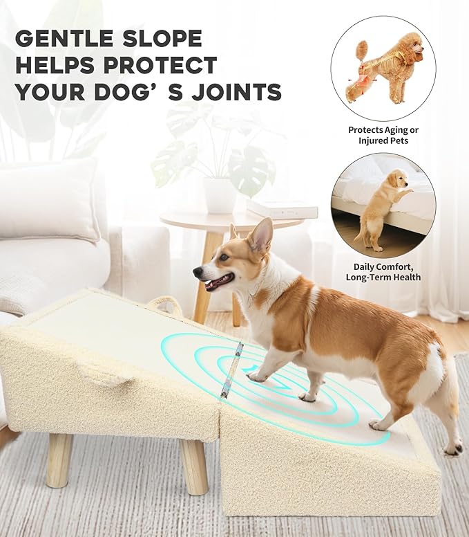 Dog Stairs for Small Dogs and Cats – 2-in-1 Dog Ramp for Bed and Couch, 16.5&