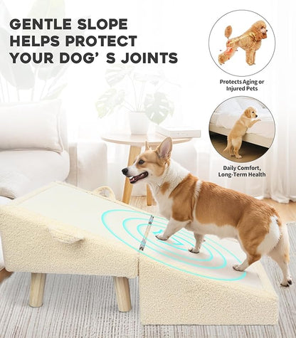 Dog Stairs for Small Dogs and Cats – 2-in-1 Dog Ramp for Bed and Couch, 16.5&