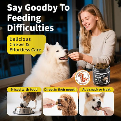 Melatonin for Dogs, Calming Chews with Valerian Root &amp; L-Theanine for Sleep Aid &amp; Emotional Support, Calming Treats for Stress Anxiety Relief, Thunder, Fireworks, Barking, Chicken Flavor, 90Ct