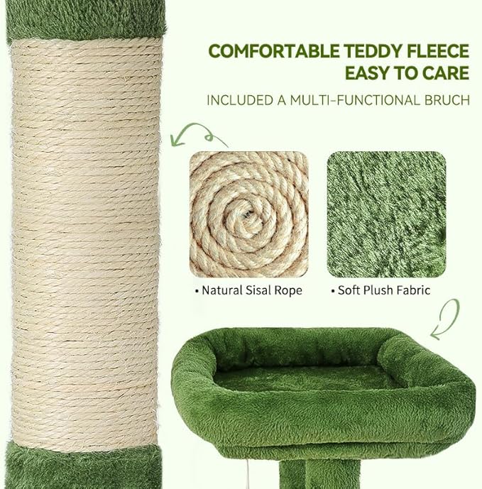 Hoopet 70-Inch Large Cat Tree for Multiple Cats Cat Tower with 2 Condos, Scratching Posts, Hammock &amp; Platform, Plush Perch for Indoor Activity Relaxing Easy Assembly Green