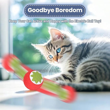 2Pcs Self-Moving Electric Cat Toy Ball with LED - Automatic Interactive Cat Toys for Indoor Cats, Smart Strawberry Design Stimulates Hunting Instincts, Boredom Relief &amp; Exercise for Solo Play