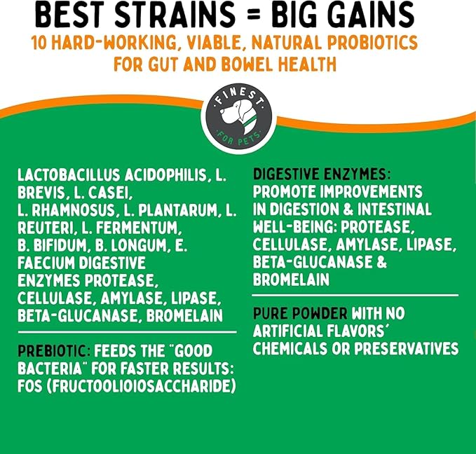 TummyWorks Probiotic Powder for Dogs &amp; Cats. Probiotics For Digestive Health, Immune Support, Diarrhea, Gas, Itching &amp; Seasonal Allergies. With Digestive Enzymes &amp; Prebiotics. Made in USA - 160 Scoops
