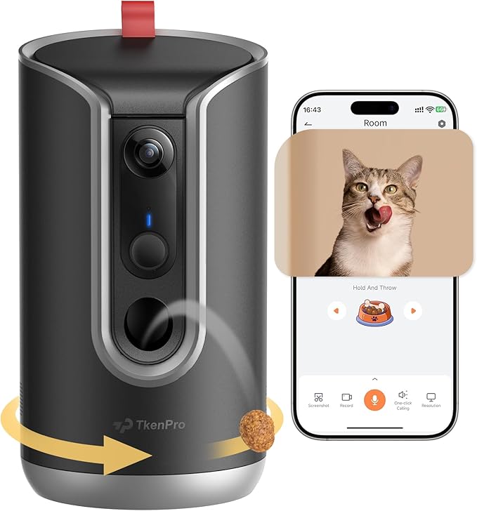 2K Pet Camera Treat Dispenser, AI Photo Album, Dog Camera with 360° Auto Tracking &amp; 5G/2.4G WiFi, 2-Way Talk, Remote Treat Tossing, Motion Alerts for Cats Indoor