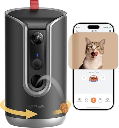 2K Pet Camera Treat Dispenser, AI Photo Album, Dog Camera with 360° Auto Tracking &amp; 5G/2.4G WiFi, 2-Way Talk, Remote Treat Tossing, Motion Alerts for Cats Indoor