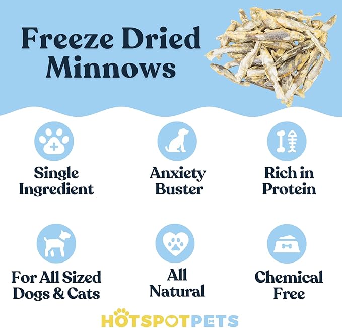 hotspot pets Freeze Dried Minnows Treats for Cats &amp; Dogs (1 Pound Bag Over 1800 PCS!) (Made in USA) All Natural, High Protein, Rich in Omega-3s, Grain-Free,Perfect for Training, Topper or Snack