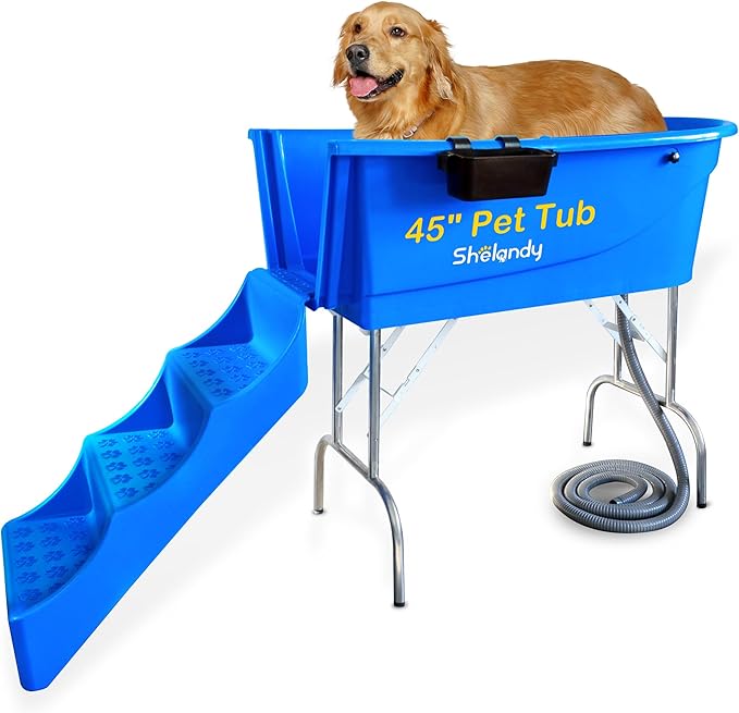 SHELANDY 45" Pet Grooming Bathtub Dog Wash Station | Heavy Duty Bathing Tub (Bathtub &amp; Stairs Combo)