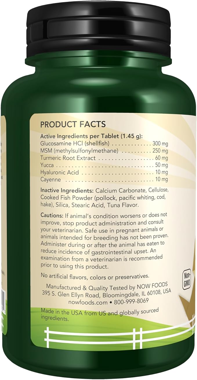 NOW Pet Health, Joint Support Supplement, Formulated for Cats &amp; Dogs, NASC Certified, 90 Chewable Tablets
