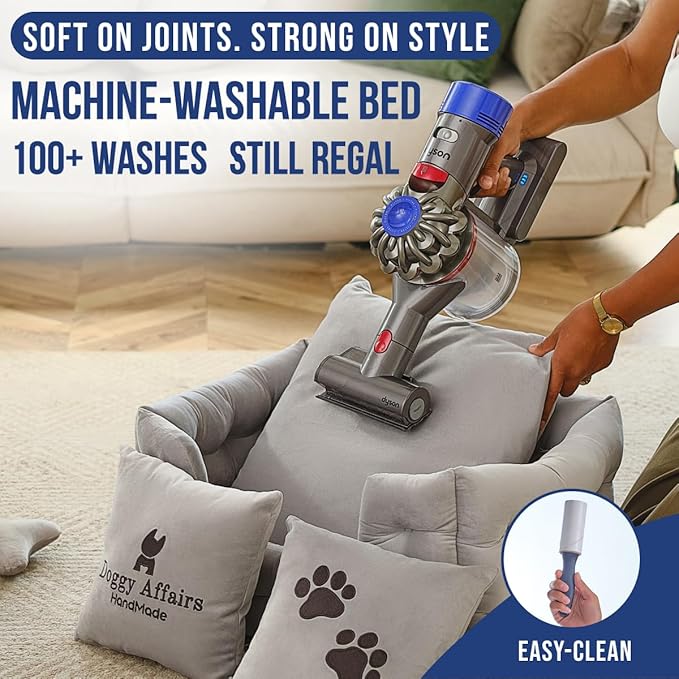 Luxury Dog Bed Chesterfield – Handcrafted Velvet Throne for Dogs | Joint Support, Calming &amp; Temp-Regulating Comfort | Durable 5+ Years, Anti-Claw, Washable 100+ Times – XS, Gray