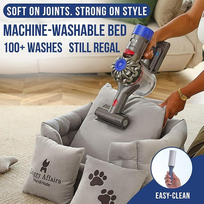 Luxury Dog Bed Chesterfield – Handcrafted Velvet Throne for Dogs | Joint Support, Calming &amp; Temp-Regulating Comfort | Durable 5+ Years, Anti-Claw, Washable 100+ Times – XS, Gray