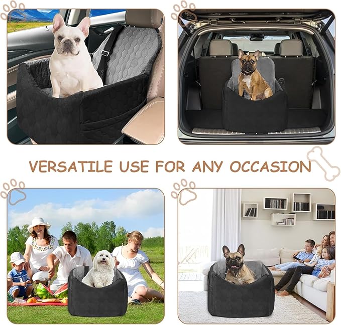 Dog Car Seat for Small/Medium Dogs - Dog Booster Seat with Safety Straps &amp; Non-Slip Base, Travel Pet Car Seat with Storage Pockets, Washable &amp; Removable, Suitable for Dogs Under 35 lbs (Black&amp;Gray)