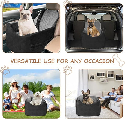 Dog Car Seat for Small/Medium Dogs - Dog Booster Seat with Safety Straps &amp; Non-Slip Base, Travel Pet Car Seat with Storage Pockets, Washable &amp; Removable, Suitable for Dogs Under 35 lbs (Black&amp;Gray)