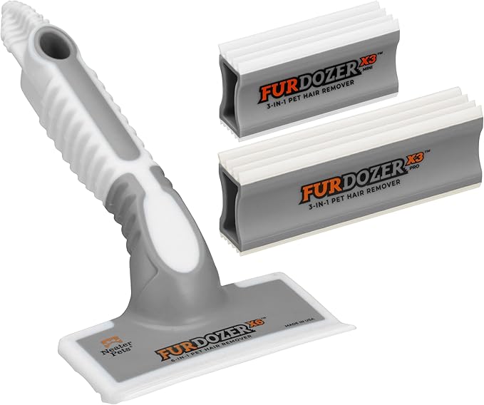 FurDozer X6 &amp; X3 Bundle - Pet Hair Removal Tool &amp; Car Detailing Dog Hair Remover for Carpet, Car, Couch, Bedding, &amp; Furniture - Reusable Pet Fur Remover &amp; Carpet Scraper for Animal Fur &amp; Lint, Grey