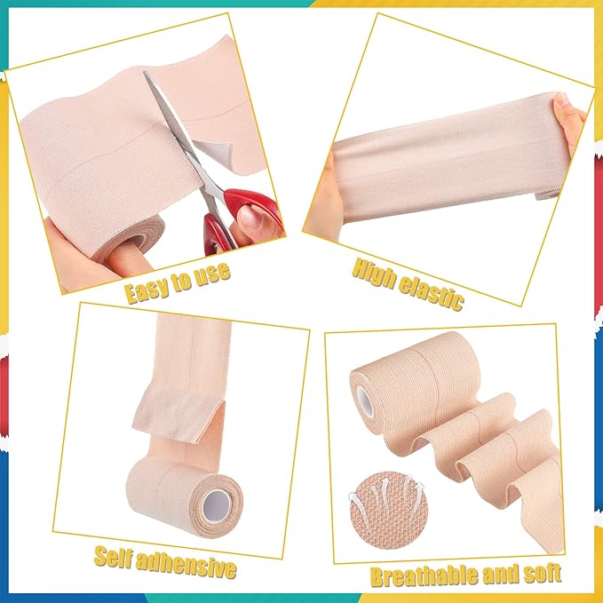 4 Rolls Elastic Tape Adhesive Elastic Tape Self Adhesive Bandage Wrap Flexible Stretch Bandages for Sports Ankle, Knee and Wrist Sprains Animal Pets, 5 Yard (4 Inch in Width)