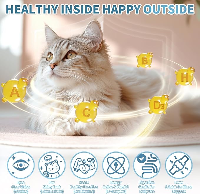 Cat Multivitamin, Crunchy &amp; Creamy Cheese Chew– Supports Energy and Skin &amp; Coat – with Taurine, B-Complex, Zinc Methionine &amp; Selenium Yeast – Daily Health Supplement for Cats of All Ages (500 Chew)