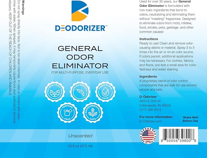 General Odor Eliminator for Multi-Purpose Everyday Use - Air &amp; Surface - Neutralizes Odors, Unscented - 16oz Spray