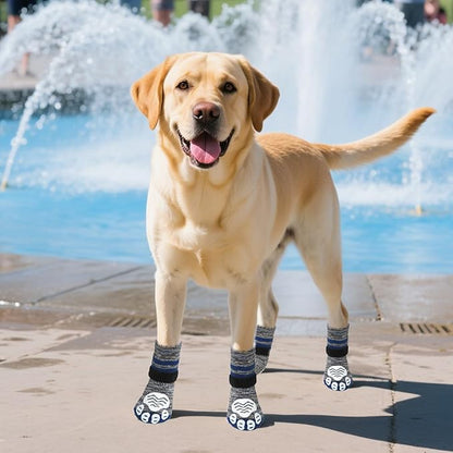 PUPTECK Non-Slip Dog Socks to Prevent Licking Paws, Double Sides Dog Boots &amp; Paw Protectors Booties on Hardwood Floors Hot Pavement with Grippers, for Small Medium Large Senior Dogs, Navy Blue L