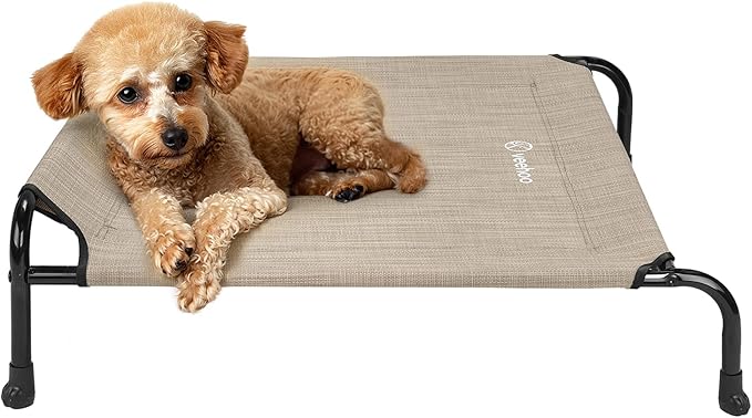 Veehoo Original Elevated Dog Bed - Outdoor Raised Cot for Small Dogs, One-Sided Raised Headboard Cooling Pet Sleeping Training Cot, Non-Slip &amp; Breathable, M, CWC2417A