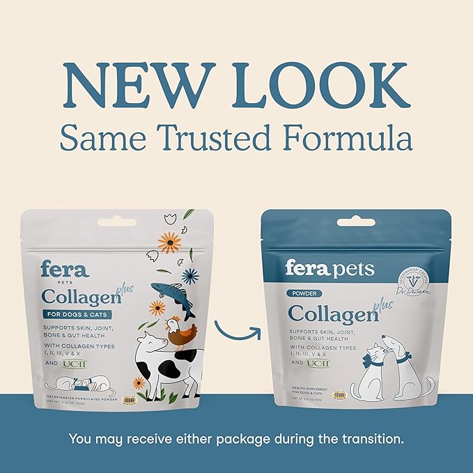 Fera Pets Cat &amp; Dog Collagen Powder - Bone, Gut, Joint and Skin Supplement - 5 Types of Collagen + Clinically Studied UC-II® - 4.23 oz