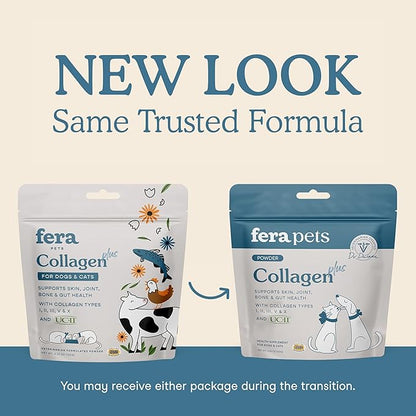 Fera Pets Cat &amp; Dog Collagen Powder - Bone, Gut, Joint and Skin Supplement - 5 Types of Collagen + Clinically Studied UC-II® - 4.23 oz