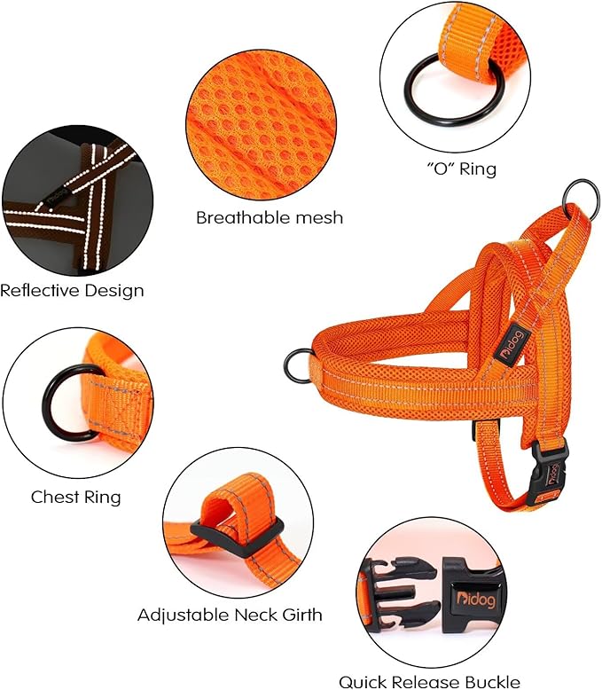 Didog No Pull Dog Harness with Soft Mesh Padded,Reflective &amp; Quick Fit Light Weight Dog Strap Vest Harness,Easy for Walking Training (M:Chest 21-26", Orange)