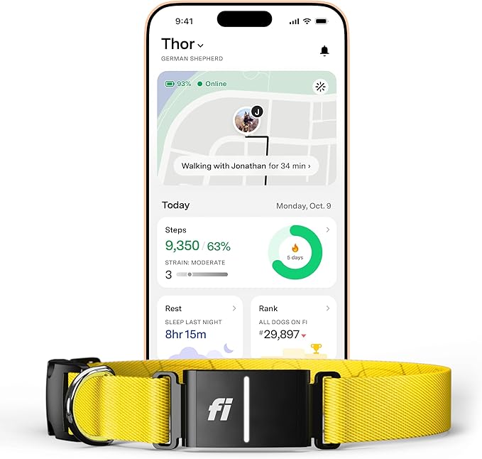 New Fi Series 3+ Smart Dog Tracker Collar – AI GPS for Dogs, Health &amp; Behavior Monitor, Virtual Fence, Escape Alerts, Waterproof, Apple Watch Compatible 12Mo Membership Included