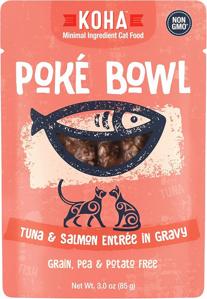KOHA Poké Bowl Tuna &amp; Salmon Entree in Gravy for Cats, 12-Pack of 3oz Pouches
