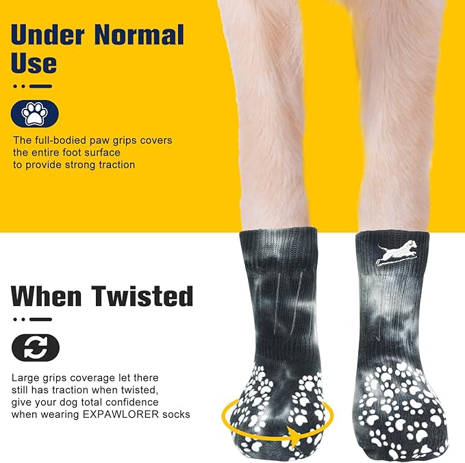 EXPAWLORER Anti Slip Dog Socks to Prevent Licking Paws, Dog Shoes for Hot Pavement, Dog Booties for Small Medium Large Senior Dogs, Traction Control Dog Boots &amp; Paw Protectors for Hardwood Floors