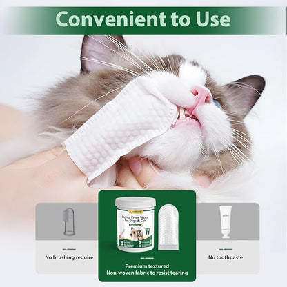 LANBEIDE Pet Teeth Cleaning Wipes for Dogs &amp; Cats 60 Counts, Dog Dental Wipes for Reducing Plaque &amp; Tartar, Breath Freshener Dental and Gum Care Finger Pet Wipes, No Hard Toothbrush