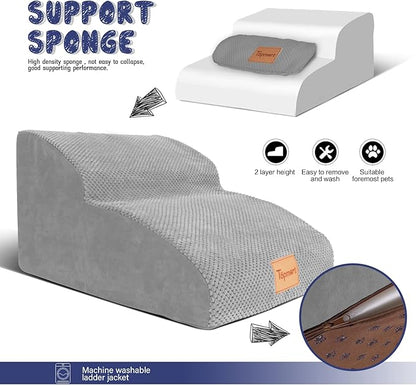 Topmart High Density Extended Foam Dog Ramp&amp;Steps 2 Tiers,11.8" High,Non-Slip Dog Stairs,Soft Foam Pet Ladder with Waterproof Cover,Best for Injured,Older Cats,Pets with Joint Pain