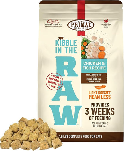 Primal Kibble in The Raw, Freeze Dried Cat Food, Chicken &amp; Fish, Scoop &amp; Serve, Made with Raw Protein, Whole Ingredient Nutrition, Crafted in The USA, Dry Cat Food, 24 Ounce (1.5 lb) Bag