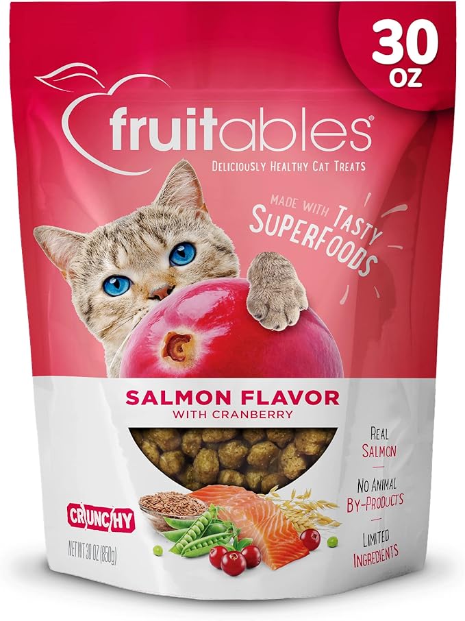 Fruitables Cat Treats Crunchy Salmon &amp; Cranberry Cat Treats Healthy Low Calorie, High Protein Wheat, Corn &amp; Soy Free 30 Ounces