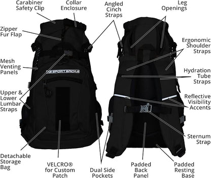K9 Sport Sack Plus 2 - Small, Jet Black - Ideal for Dogs 13-16” Long - Adjustable, Backpack-Style Carrier with Multi-Functional Storage Pack, Thick Shoulder Straps &amp; Padded Back Panel