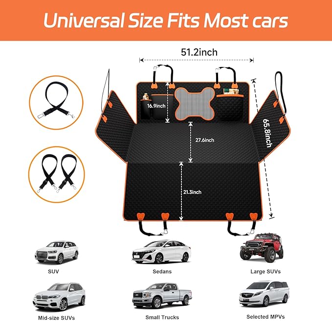 Hard Bottom Dog Car Seat Cover for Back Seat – Waterproof Nonslip Hammock Extender for Trucks &amp; SUVs, Heavy Duty Pet Protector, Black Oxford Fabric