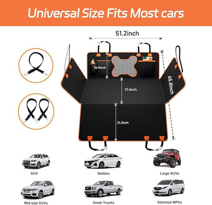 Hard Bottom Dog Car Seat Cover for Back Seat – Waterproof Nonslip Hammock Extender for Trucks &amp; SUVs, Heavy Duty Pet Protector, Black Oxford Fabric